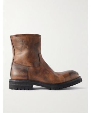 Acne Studios Bork Logo-Embossed Distressed Leather Boots - Brown