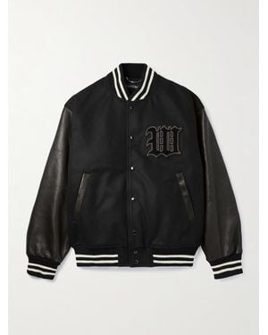 Wacko Maria Leather-panelled Striped Appliquéd Wool-blend Varsity Jacket - Black