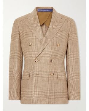 Polo Ralph Lauren Double-Breasted Houndstooth Silk, Linen And Wool-Blend Blazer - Natural