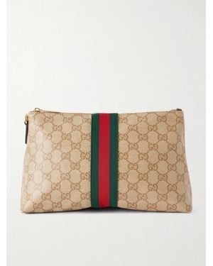 Gucci GG Supreme-Jacquard Webbing-Trimmed Canvas Pouch - Natur