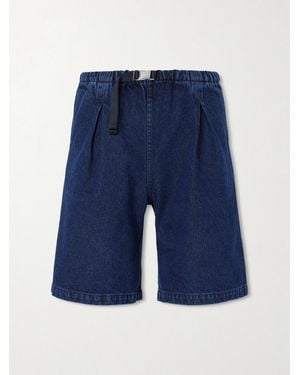 Monitaly Wide-Leg Pleated Denim Shorts - Blue