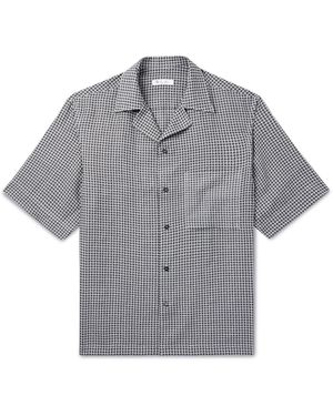 Loro Piana Federico Camp-Collar Checked Linen Shirt - Gray