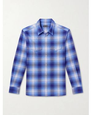 Tom Ford Slim-fit Checked Cotton-flannel Shirt - Blue