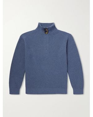 JW Anderson Ribbed Wool And Cotton-Blend Half-Zip Turtleneck Sweater - Blue