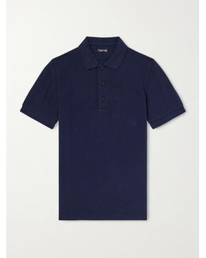 Tom Ford Slim-fit Lyocell And Cotton-blend Piqué Polo Shirt - Blue