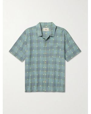 Folk Gabe Embroidered Checked Linen And Cotton-Blend Shirt - Blue