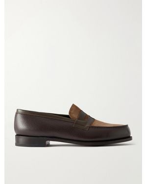 J.M. Weston 180 Leather-Trimmed Suede Penny Loafers - Brown