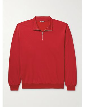 AURALEE Wool-Blend Jersey Half-Zip Sweatshirt - Red