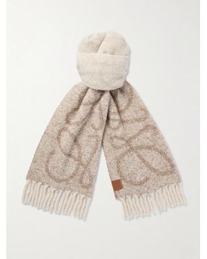 Loewe Logo-Appliquéd Fringed Jacquard-Knit Alpaca And Wool-Blend Scarf - Natural
