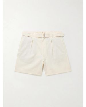 STÒFFA Wide-Leg Belted Pleated Linen Shorts - Natural