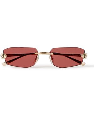 Cartier Panthère De Cartier Rimless Rectangle-Frame-Tone Sunglasses - Red