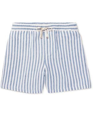 Loro Piana Bermuda Bay Straight-Leg Striped Linen Drawstring Shorts - Blue