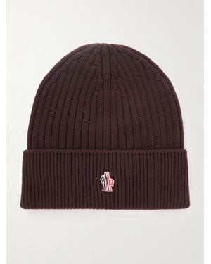 Moncler Logo-Appliquéd Ribbed Virgin Wool Beanie - Brown
