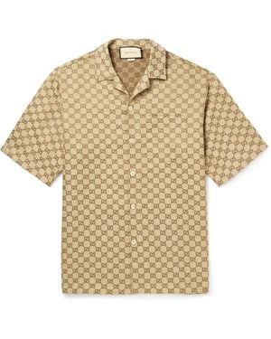 Gucci Archivio Patch-pocket Relaxed-fit Linen-blend Shirt - Brown