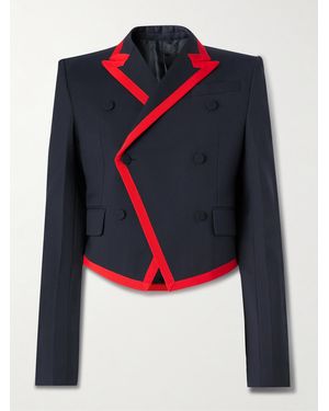 McQueen Slim-Fit Double-Breasted Grosgrain-Trimmed Wool Blazer - Blue