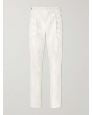MR P. Tapered Pleated Pinstriped Linen Suit Trousers - White
