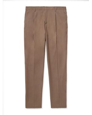 Sunspel Tapered Pleated Virgin Wool-Twill Pants - Brown