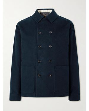 Loro Piana Double-Breasted Cotton And Cashmere-Blend Peacoat - Blue