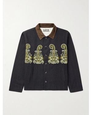 Kartik Research Embroidered Bead-embellished Suede-trimmed Denim Jacket - Black