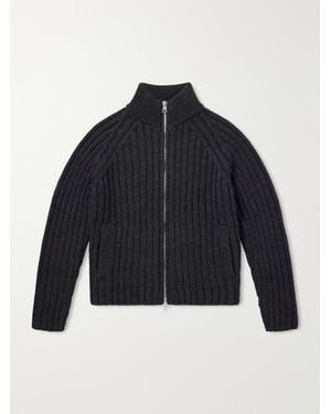 Our Legacy Ultra Ribbed Merino Wool Zip-Up Sweater - Blue