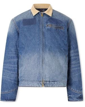 CHERRY LA Sun Faded Corduroy-Trimmed Denim Jacket - Blue