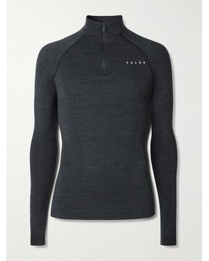 FALKE Printed Virgin Wool-Blend Half-Zip Ski Base Layer - Blue