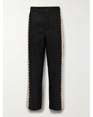 Bode Straight-Leg Lace-Trimmed Wool Trousers - Black