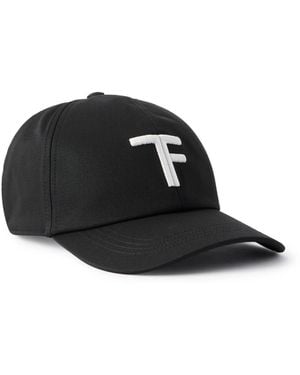 Tom Ford Logo-Embroidered Leather-Trimmed Cotton-Twill Baseball Cap - Black