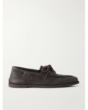 John Lobb Foil Full-Grain Leather Boat Shoes - White