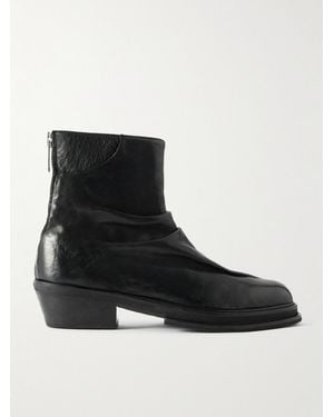 424 Marathon Ruched Leather Cowboy Boots - Black