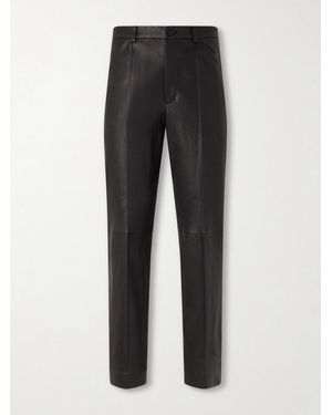 AURALEE Straight-Leg Full-Grain Leather Trousers - Black