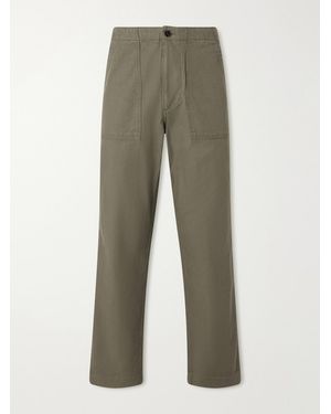 Drake's Straight-Leg Drawstring Cotton-Twill Trousers - Green