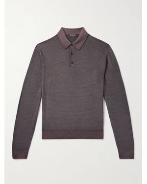 Loro Piana Jacquard-Knit Wool And Silk-Blend Polo Shirt - Grey