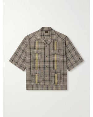 Kapital Glen Embroidered Checked Linen And Cotton-blend Shirt - Grey