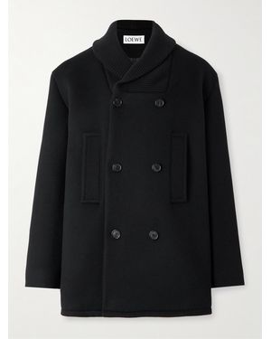 Loewe Double-Breasted Shawl-Collar Wool Peacoat - Black