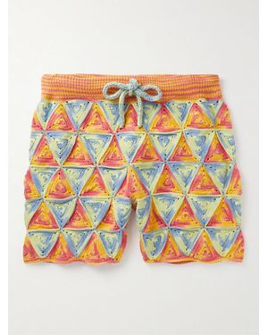 The Elder Statesman Solar Straight-Leg Crocheted Cotton Drawstring Shorts - Orange