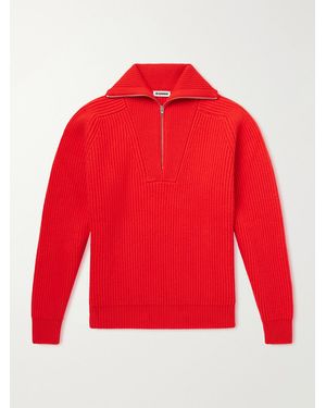 Jil Sander Ribbed Wool Zip-Up Jumper - Red