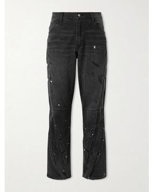 Satoshi Nakamoto Enduro Straight-leg Padded Paint-splattered Jeans - Black