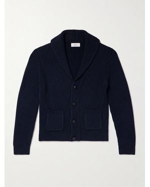 MR P. Shawl-Collar Ribbed Cotton And Cashmere-Blend Cardigan - Blue