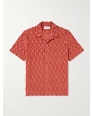 MR P. Camp-Collar Organic Cotton-Terry Jacquard Shirt - Red