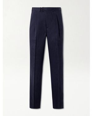 Saman Amel Amo Straight-Leg Pleated Silk And Linen-Blend Suit Trousers - Blu