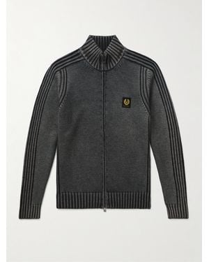 Belstaff Watch Logo-Appliquéd Ribbed Merino Wool Zip-Up Cardigan - Grey