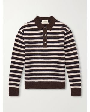Officine Generale Patchi Striped Wool-Blend Polo Shirt - Brown