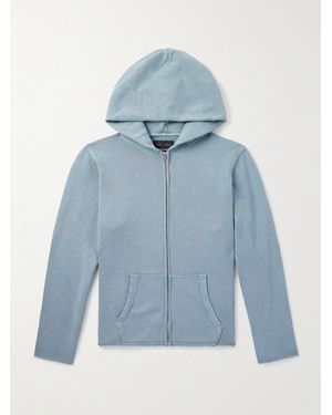 Les Tien Kapuzenjacke aus Baumwoll-Jersey mit Reißverschluss in Distressed-Optik und Stückfärbung - Blau