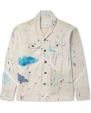 Greg Lauren Shawl-Collar Paint-Splattered Cotton-Canvas Overshirt - White