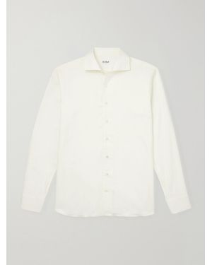 De Petrillo Cutaway-Collar Brushed Cotton-Twill Shirt - White