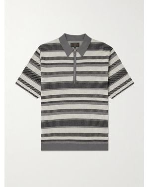 Beams Plus Striped Cotton Polo Shirt - Grey