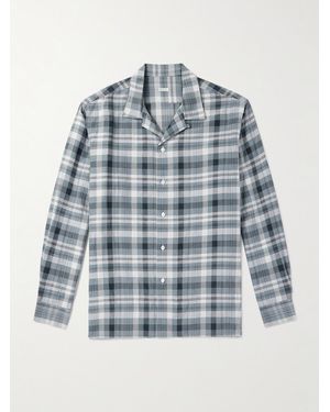 A.PRESSE Camp-collar Checked Silk And Linen-blend Shirt - Blue