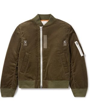 Sacai Canvas-Trimmed Cotton-Blend Corduroy Bomber Jacket - Green