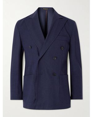 Rubinacci Double-Breasted Wool-Hopsack Blazer - Blue